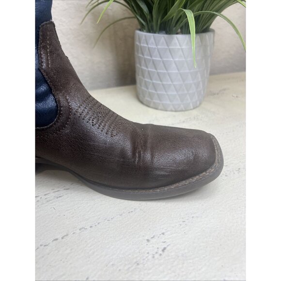 ROPER COWBOY BOOT BROWN FAUX LEATHER WITH AMERICAN FLAG UPPER Size 8 - Picture 11 of 14